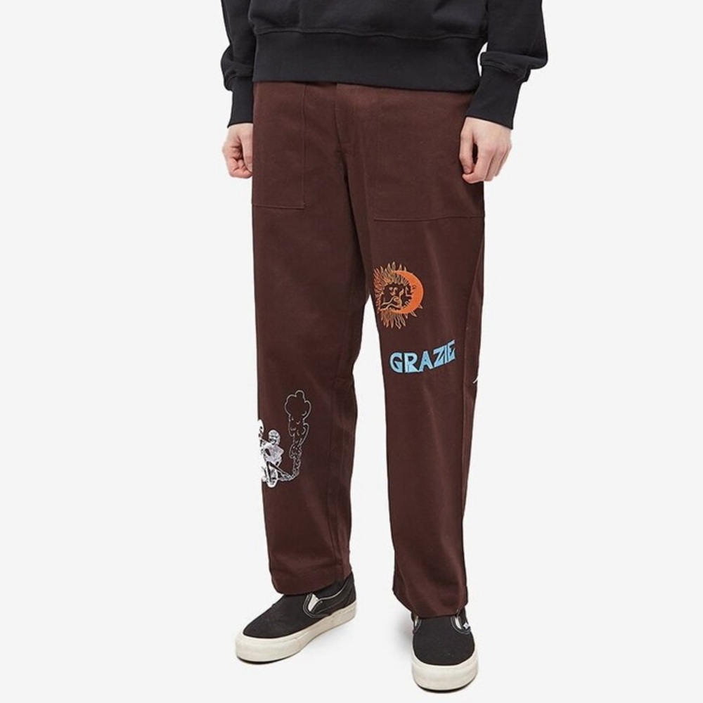 Jungles Jungles Mens Sz 30 Grazie Cotton Pants Brown Embroidered Relaxed - Picture 4 of 13